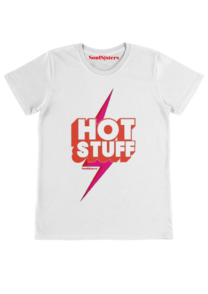 Open image in slideshow, The Icons Collection - Hot Stuff White Meno Organic Cotton Slim Fit Ladies Tee
