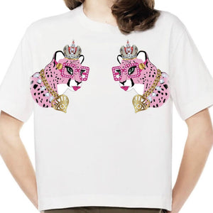 White Oversized Lou Featherstone Cheetah T-Shirt
